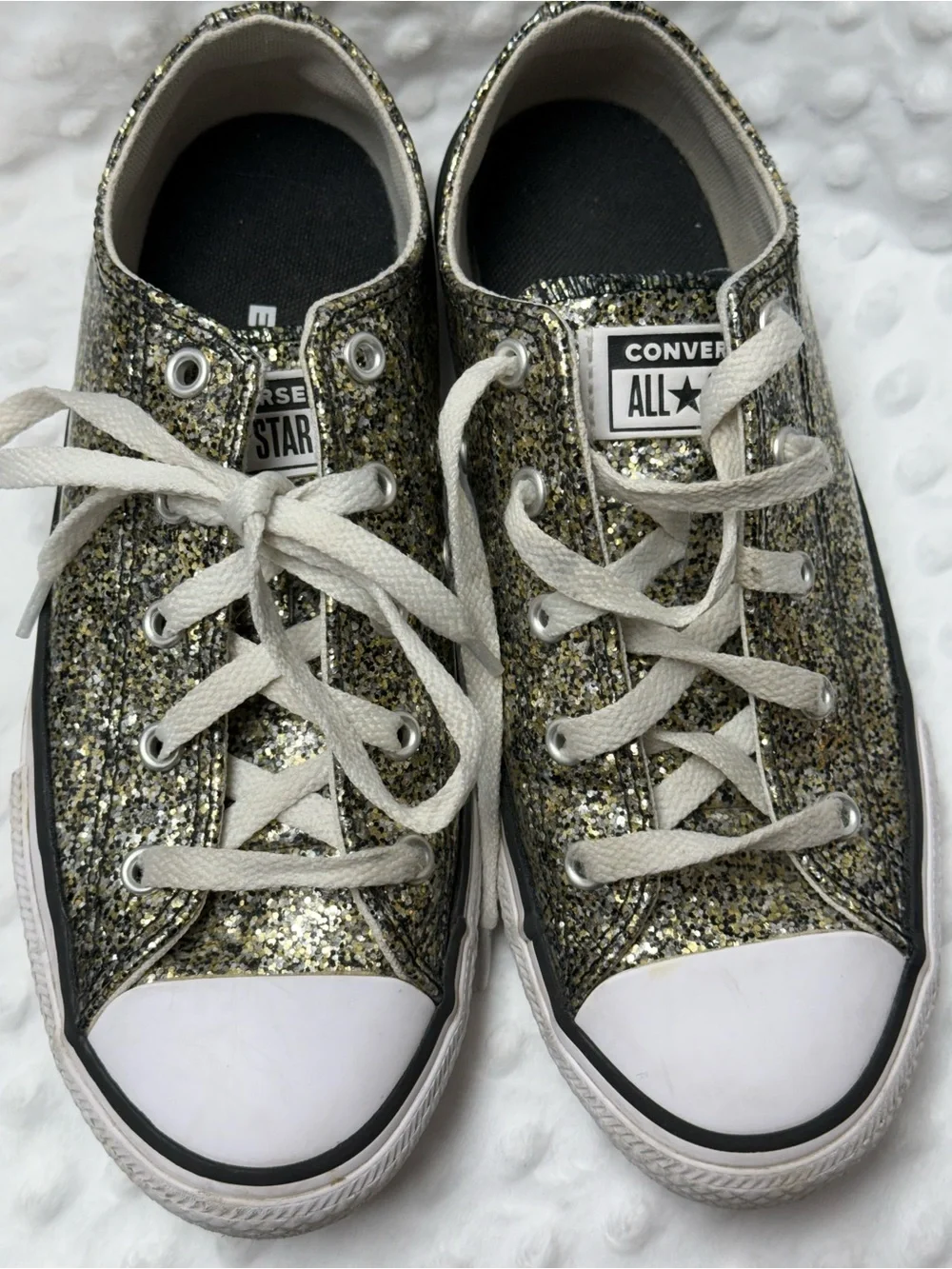 Converse Kids' All Star Low Top Gold, Black, and Silver Glitter Sneakers 4